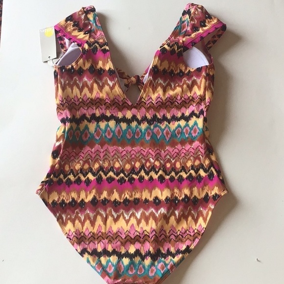 Boden Multicolored Ikat Cutout Cap Sleeve Tie Front Swim Size 10 NWT - Picture 5 of 13